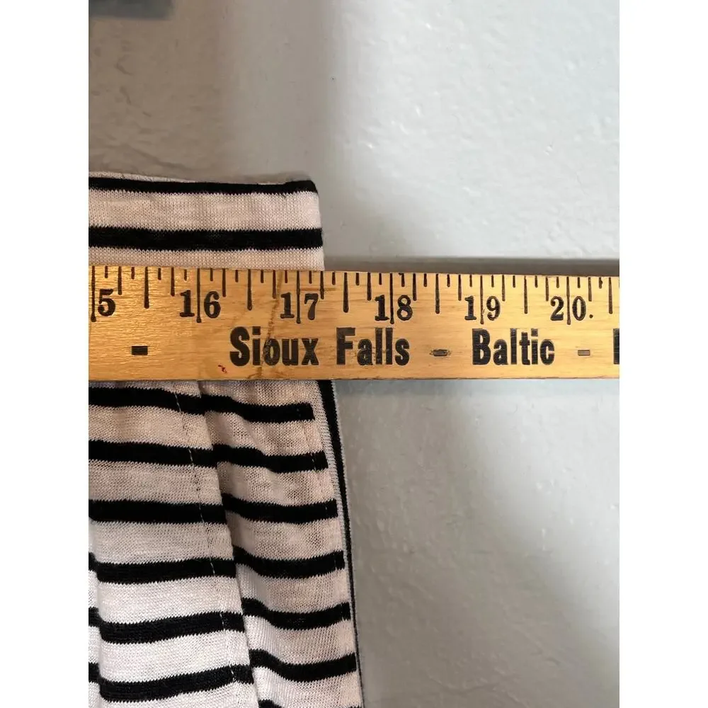 Eileen Fisher Sz M Organic Linen Stripe Long Skirt Midi Maxi Black White Pull On